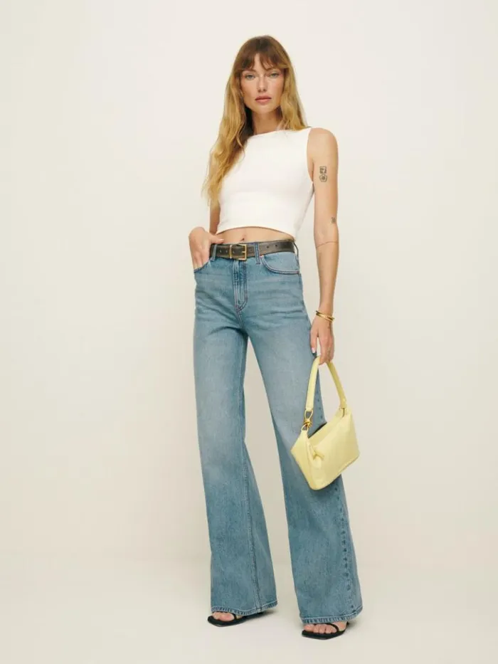 Clothing The Reformation Cary Stretch High Rise Slouchy Wide Leg Jeans Malta