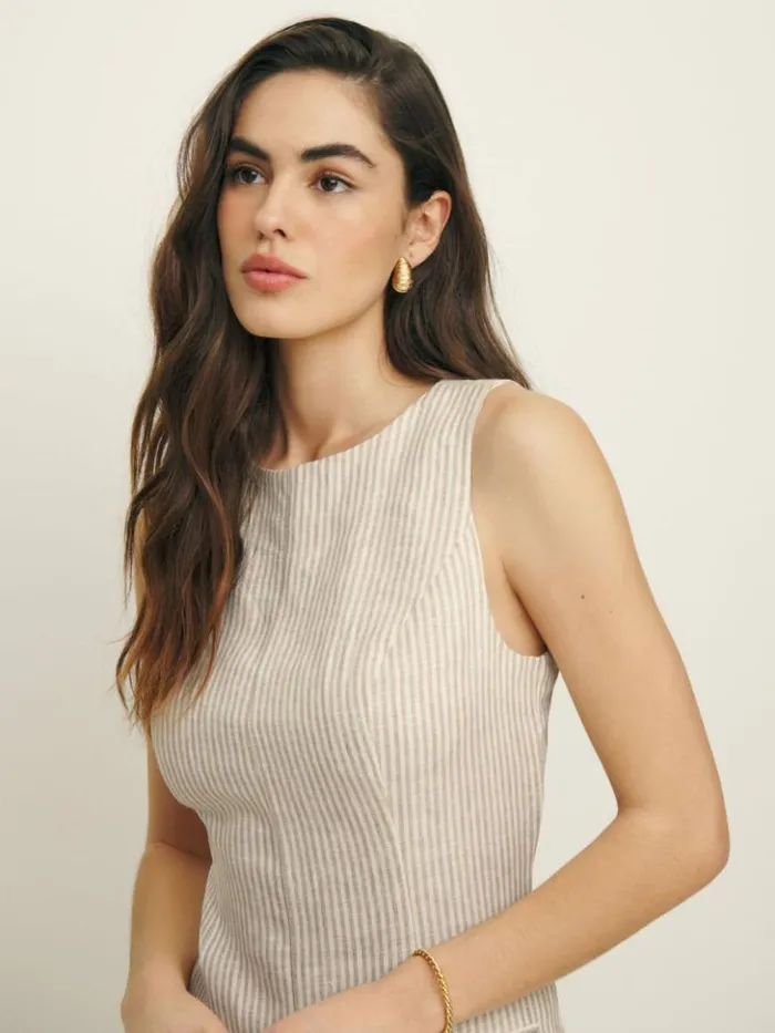 Clothing The Reformation Citron Linen Dress Sandy Stripe