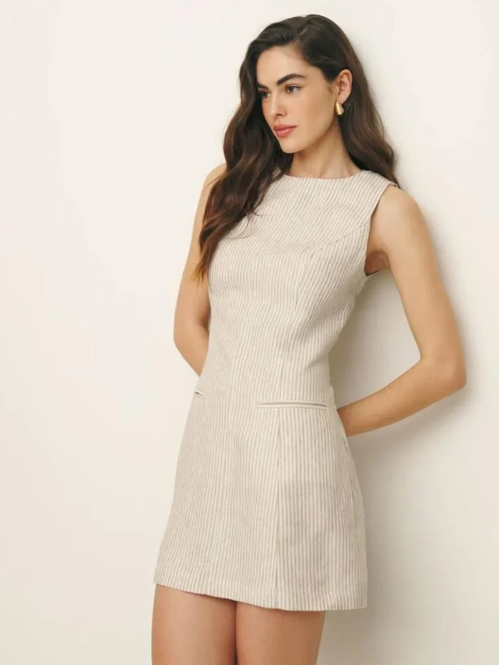 Clothing The Reformation Citron Linen Dress Sandy Stripe