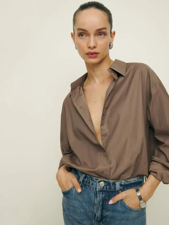 Clothing The Reformation Collins Shirt Mushroom