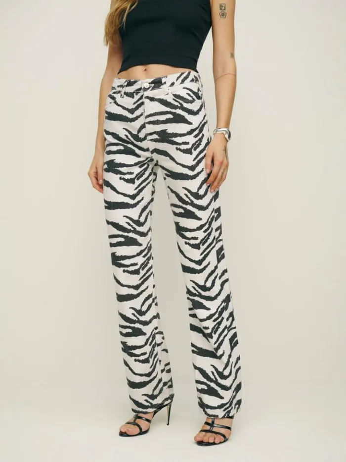 Clothing The Reformation Cynthia High Rise Straight Jeans Zebra