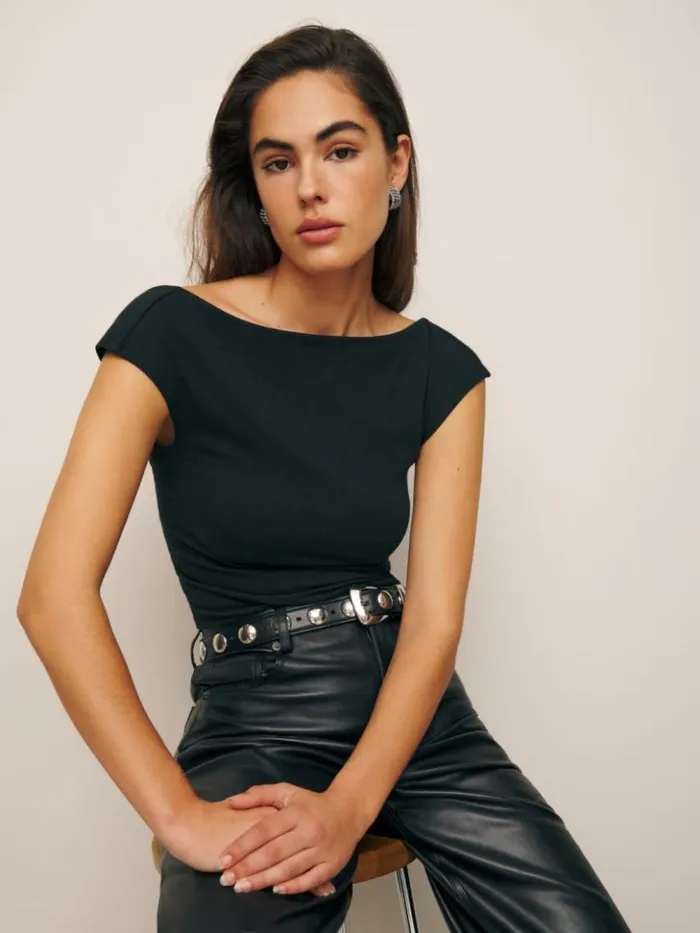 Clothing The Reformation Darra Knit Top Black