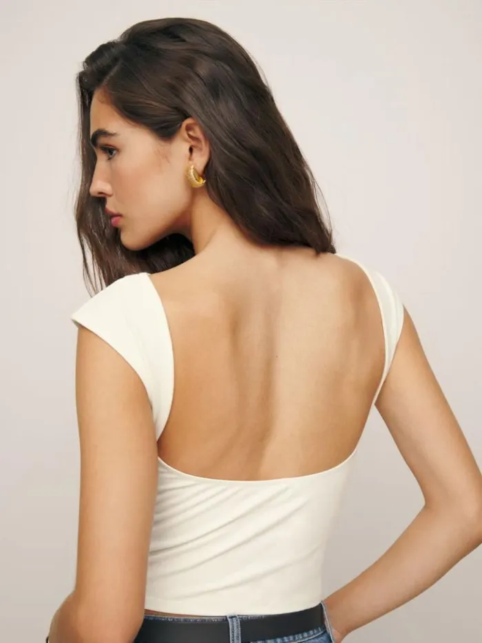 Clothing The Reformation Darra Knit Top Ivory