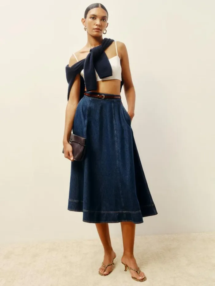 Clothing The Reformation Delilah Denim Midi Skirt Roosevelt