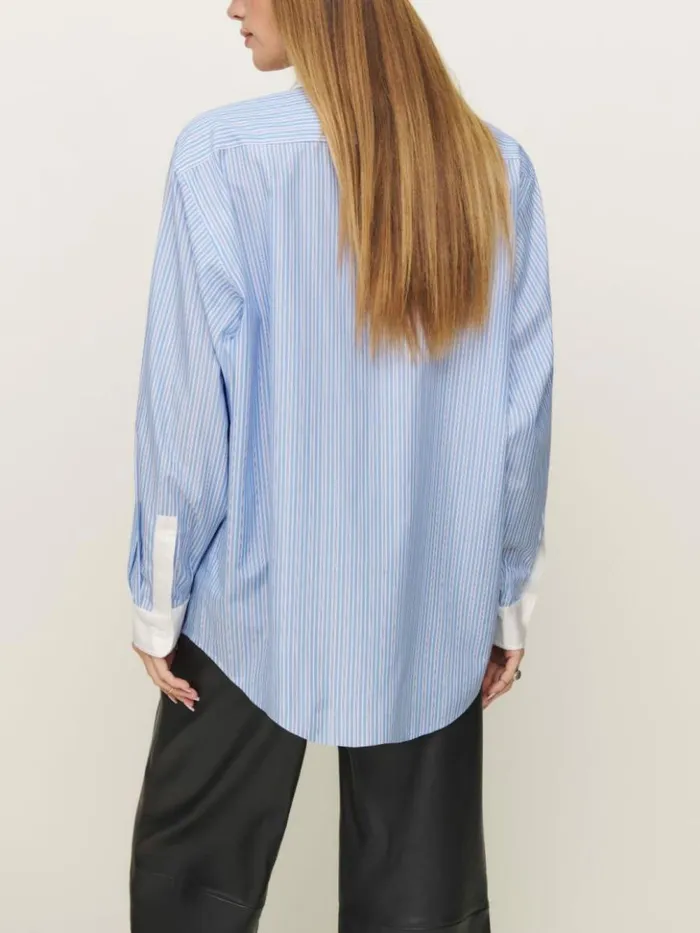 Clothing The Reformation Eli Oversized Shirt Blue Stripe
