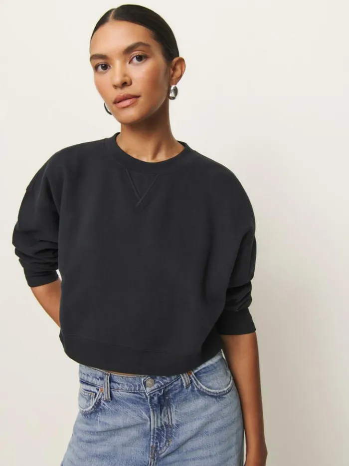 Clothing The Reformation Grace Cropped Vintage Oversized Crewneck Sweatshirt Black
