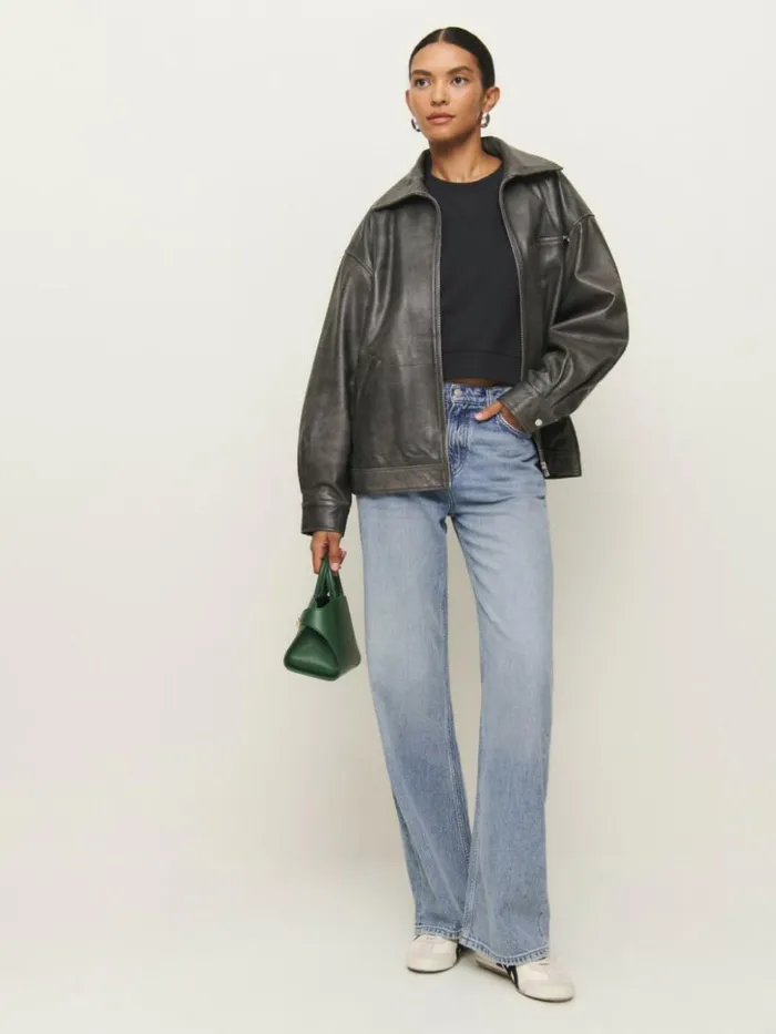 Clothing The Reformation Grace Cropped Vintage Oversized Crewneck Sweatshirt Black