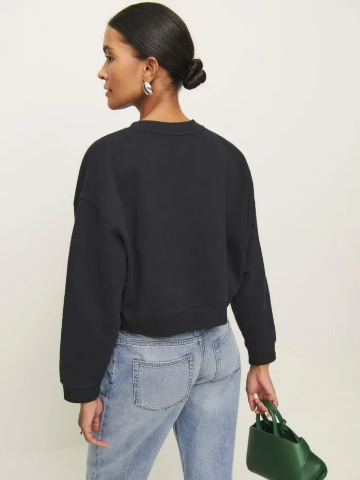 Clothing The Reformation Grace Cropped Vintage Oversized Crewneck Sweatshirt Black