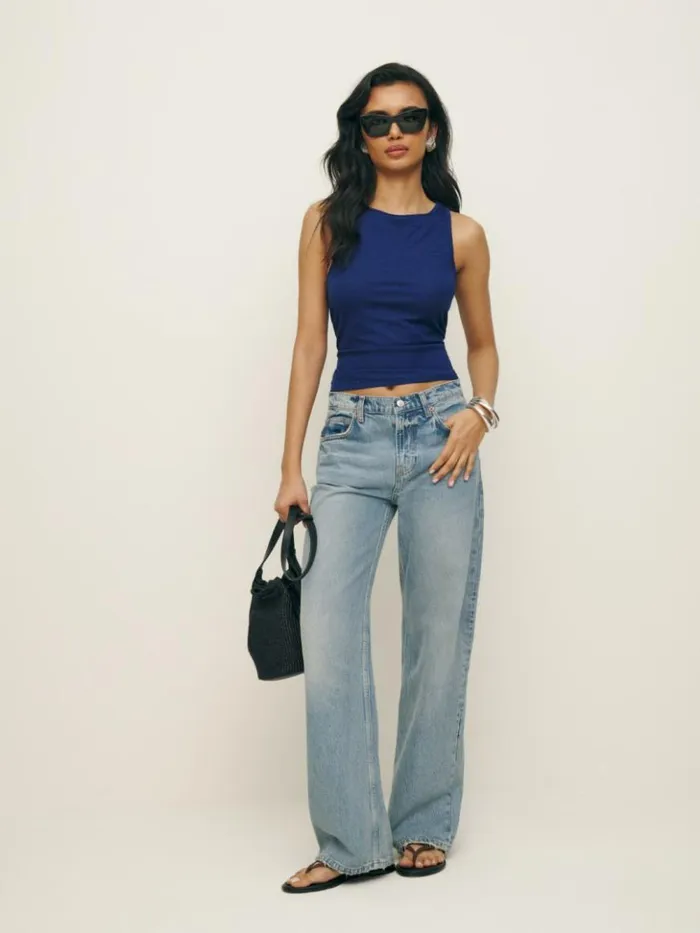 Clothing The Reformation Isla Knit Top Pacific Ocean