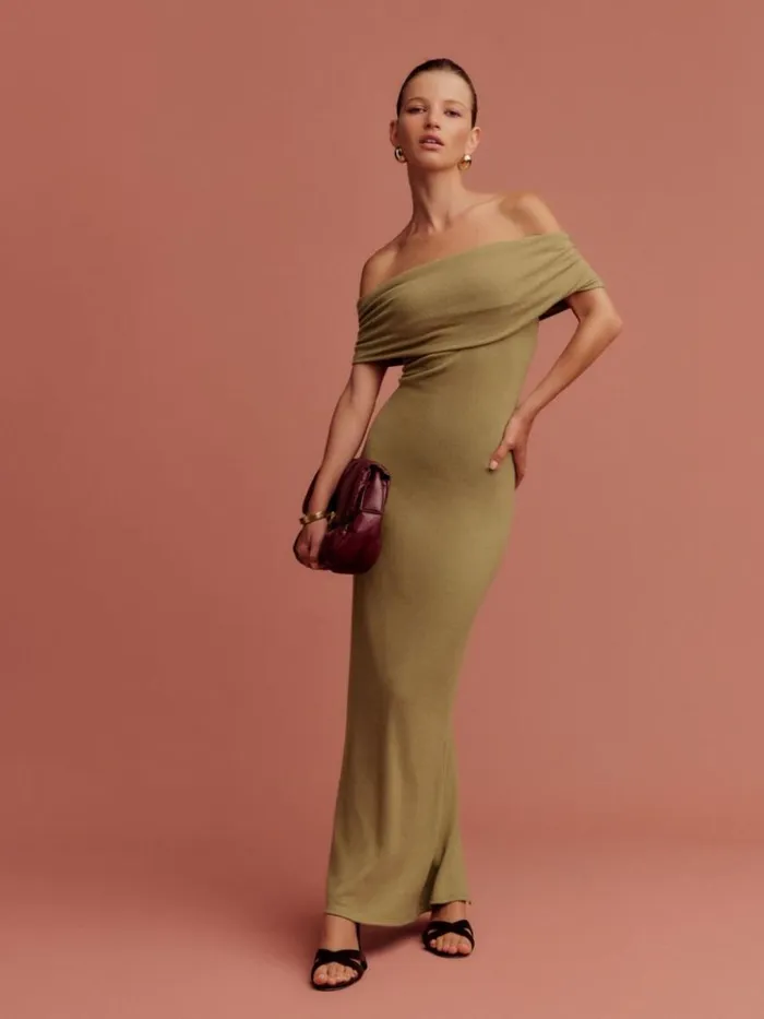 Clothing The Reformation Josefina Knit Dress Gold Coin