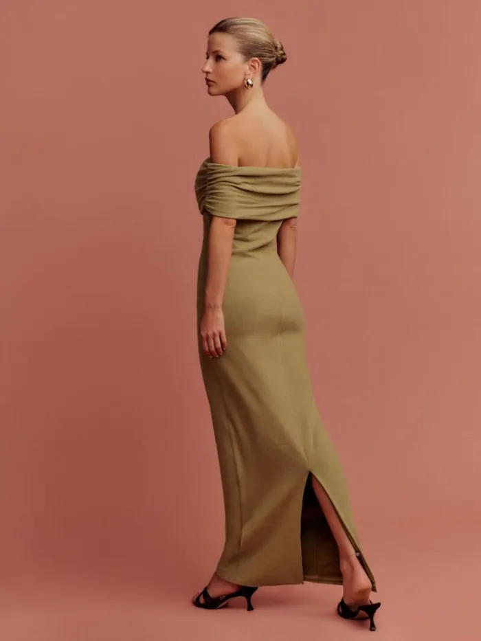 Clothing The Reformation Josefina Knit Dress Gold Coin