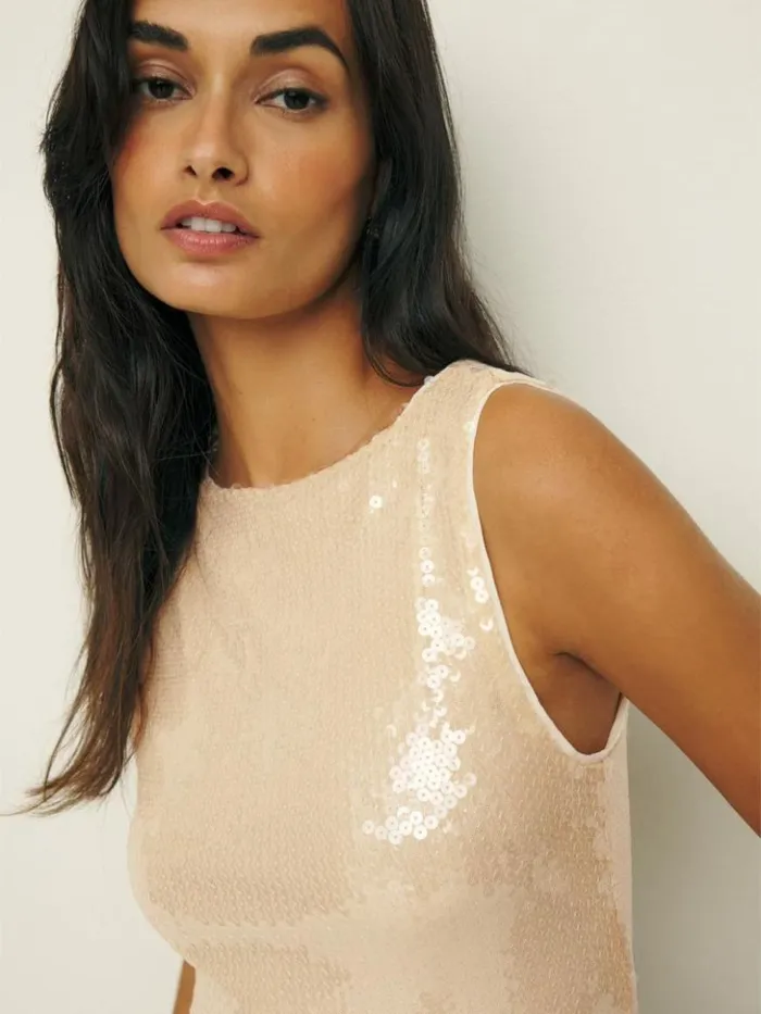 Clothing The Reformation Lisa Knit Top Ivory Sequin