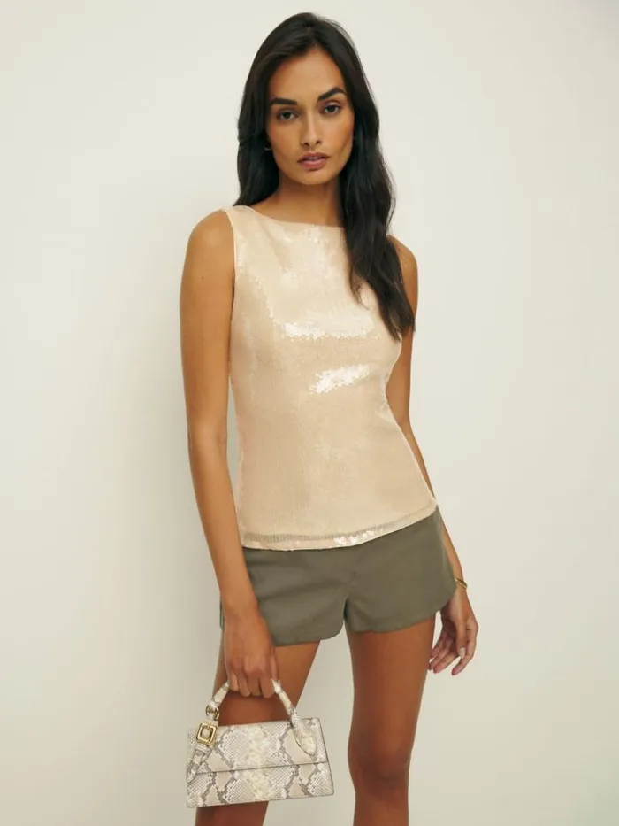 Clothing The Reformation Lisa Knit Top Ivory Sequin