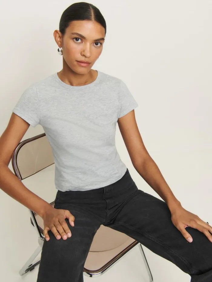 Clothing The Reformation Max Slim Tee Heather Grey