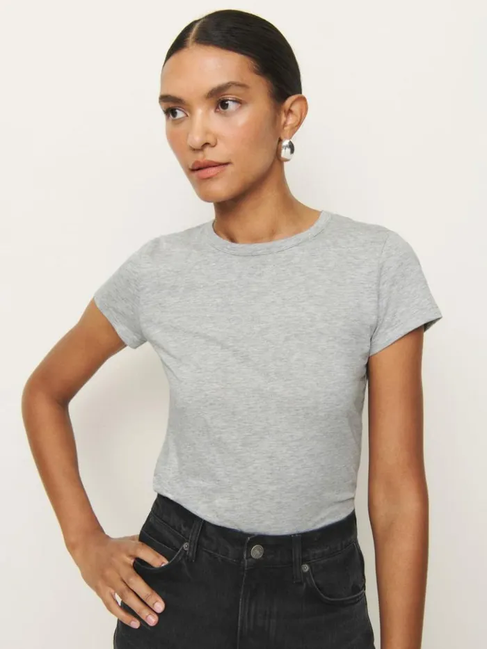 Clothing The Reformation Max Slim Tee Heather Grey