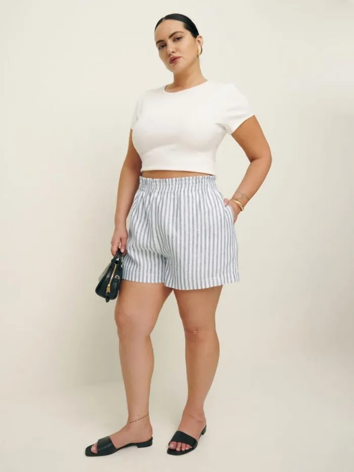 Clothing The Reformation Mila Linen Short Es Antibes Stripe
