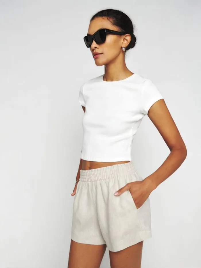 Clothing The Reformation Mila Linen Short Oatmeal
