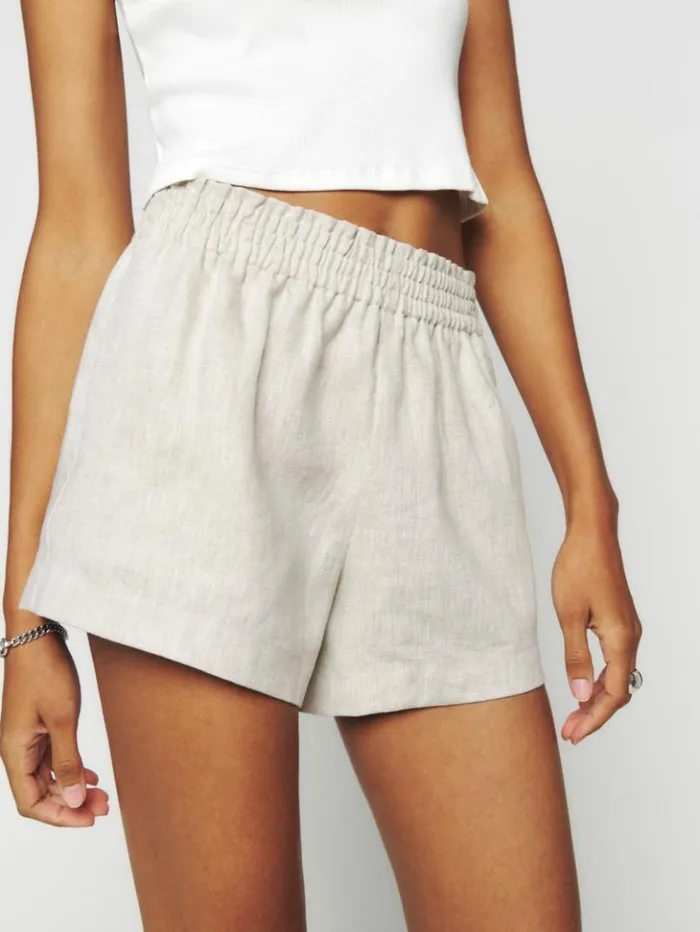 Clothing The Reformation Mila Linen Short Oatmeal