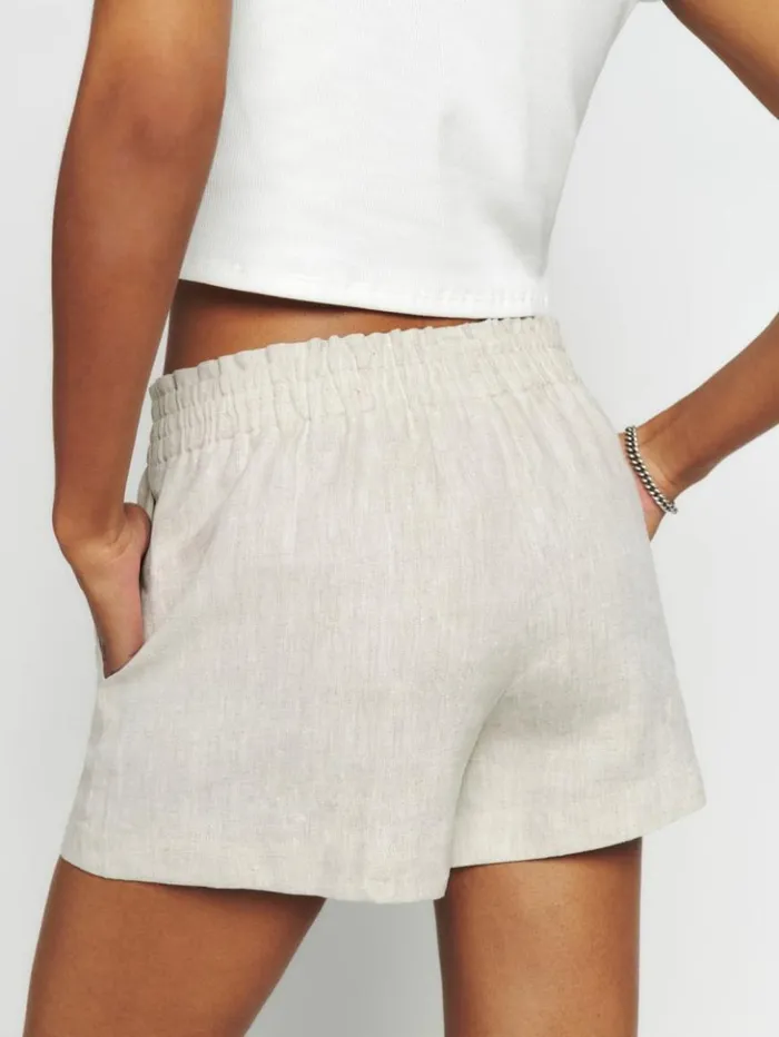 Clothing The Reformation Mila Linen Short Oatmeal