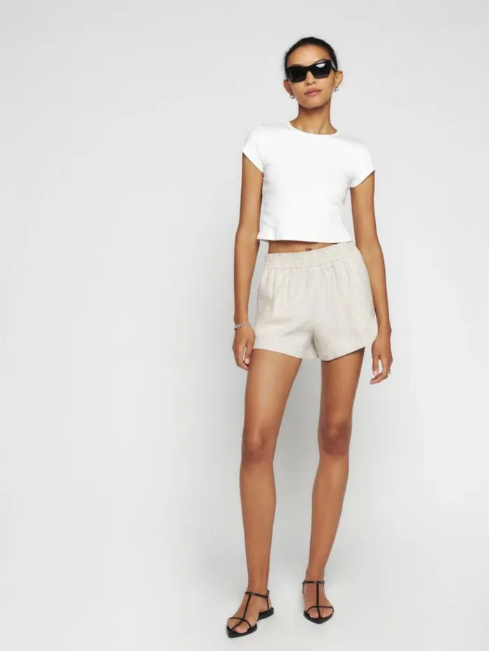 Clothing The Reformation Mila Linen Short Oatmeal