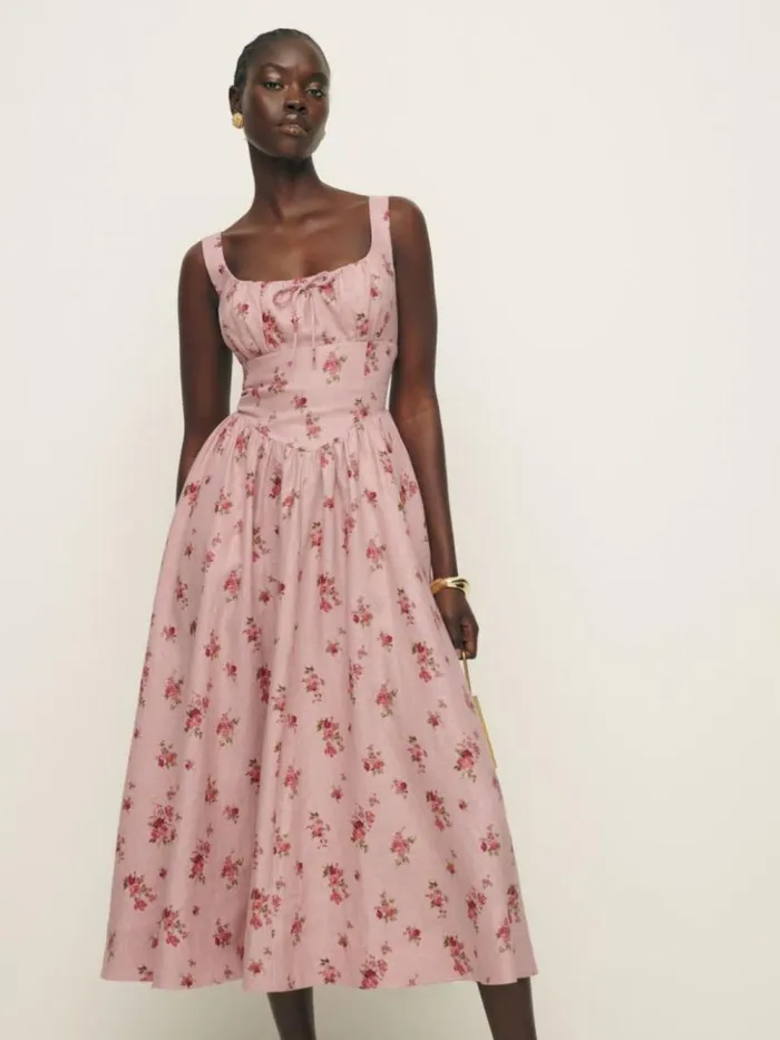 Clothing The Reformation Petites Balia Linen Dress Tea Time