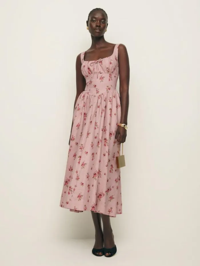 Clothing The Reformation Petites Balia Linen Dress Tea Time