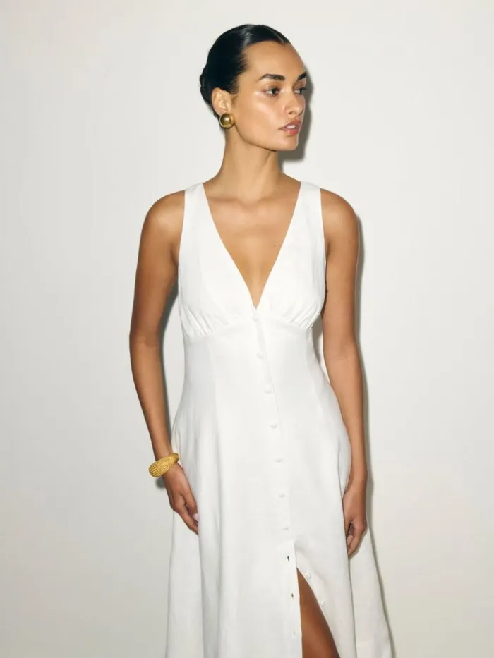 Clothing The Reformation Sebastien Linen Dress White