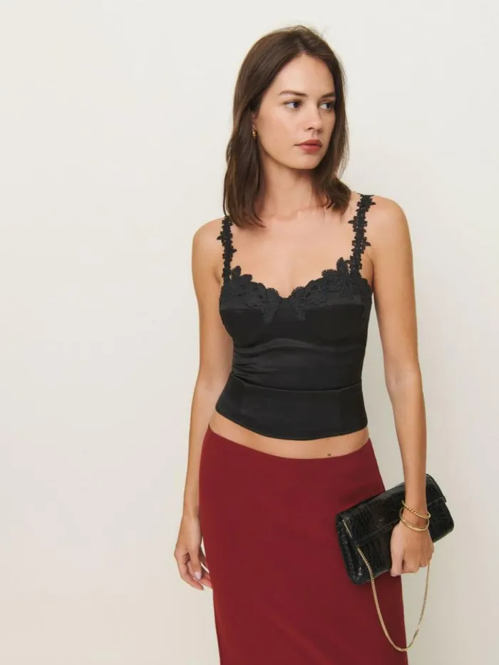 Clothing The Reformation Skyla Satin Top Black