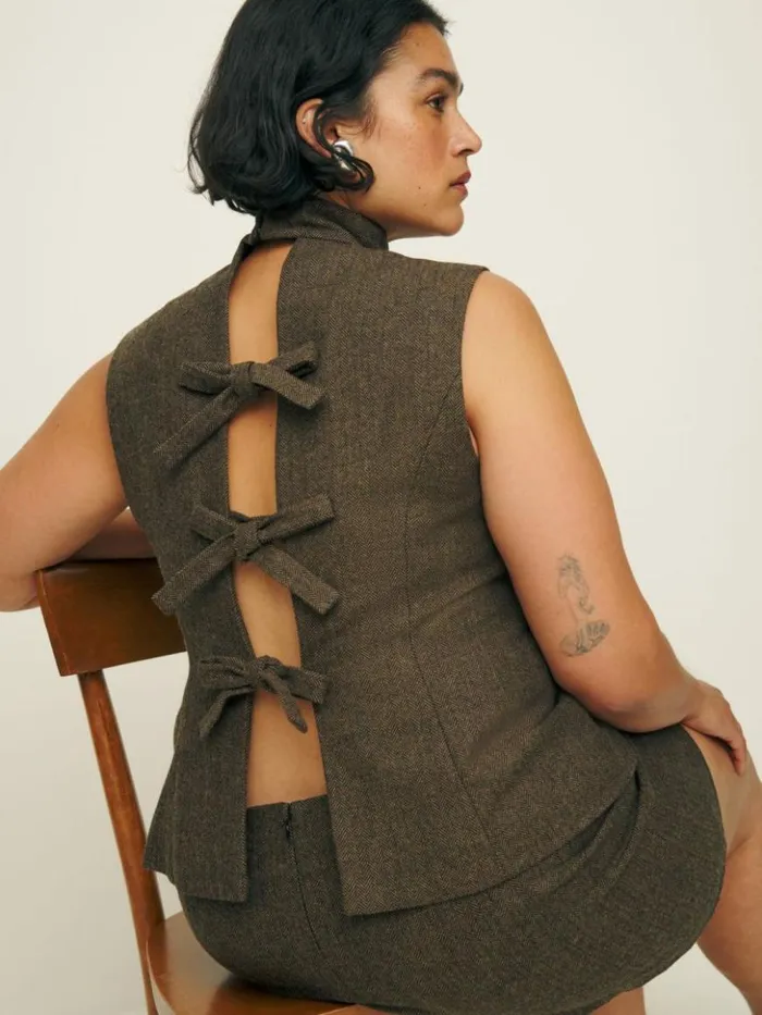 Clothing The Reformation Sutton Top Es Brown Herringbone