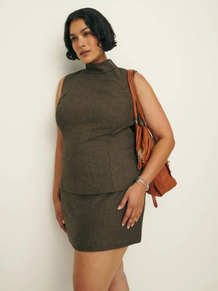 Clothing The Reformation Sutton Top Es Brown Herringbone