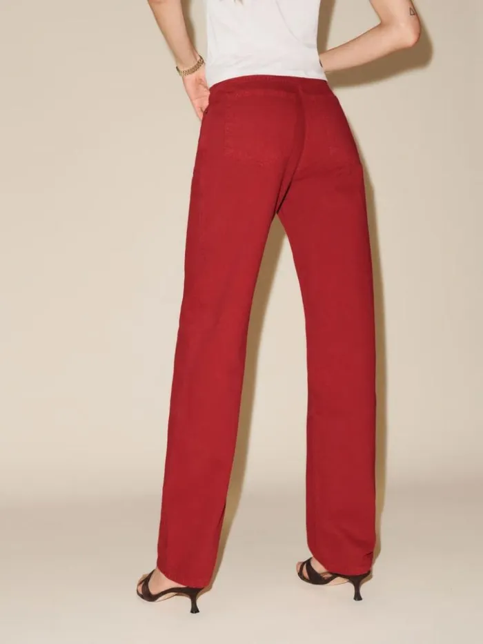 Clothing The Reformation The Magnolia Mid Rise Bow Jeans Lipstick