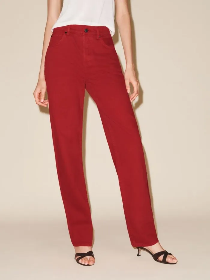 Clothing The Reformation The Magnolia Mid Rise Bow Jeans Lipstick