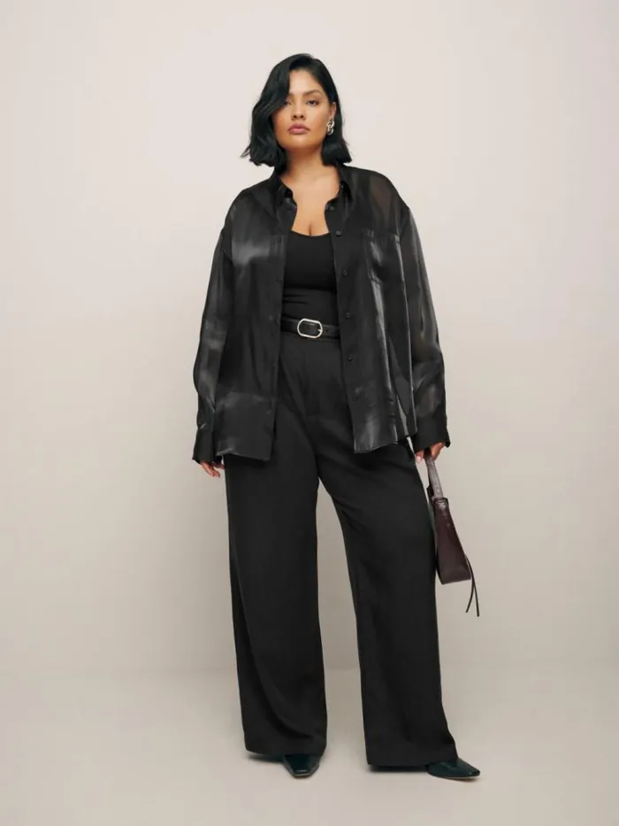 Clothing The Reformation Will Oversized Sheer Shirt Es Metallic Black