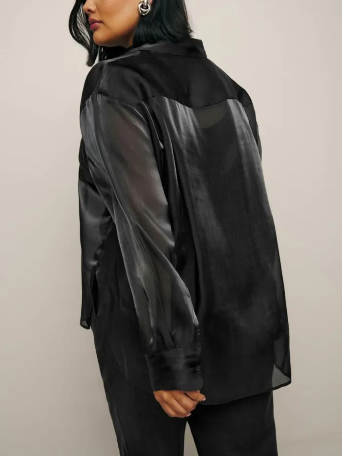 Clothing The Reformation Will Oversized Sheer Shirt Es Metallic Black