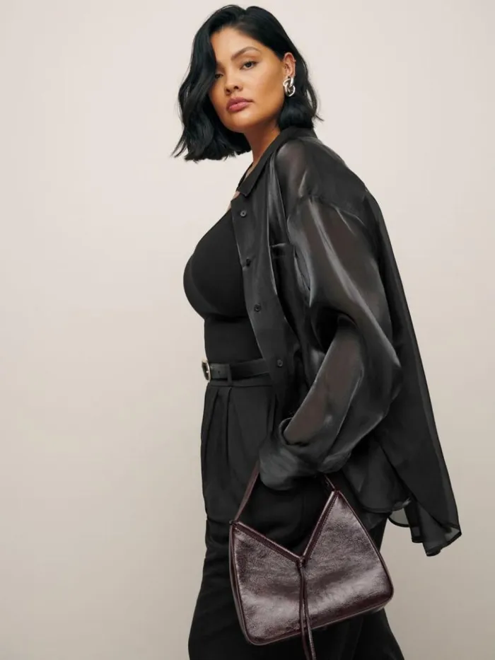 Clothing The Reformation Will Oversized Sheer Shirt Es Metallic Black