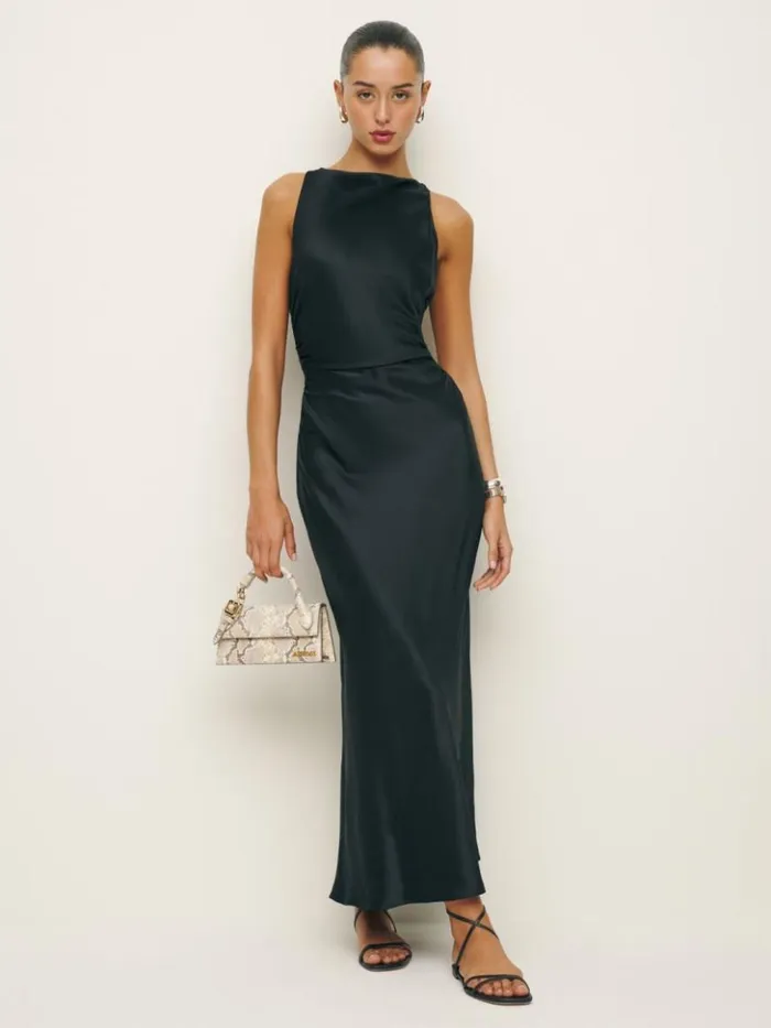 ClothingWeddings The Reformation Casette Silk Dress Black