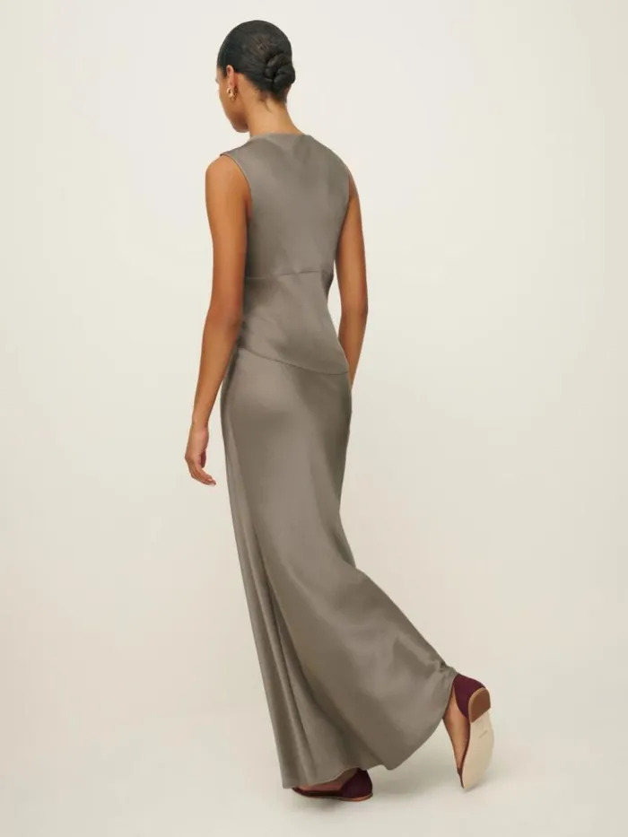 ClothingWeddings The Reformation Dessa Satin Dress Taupe