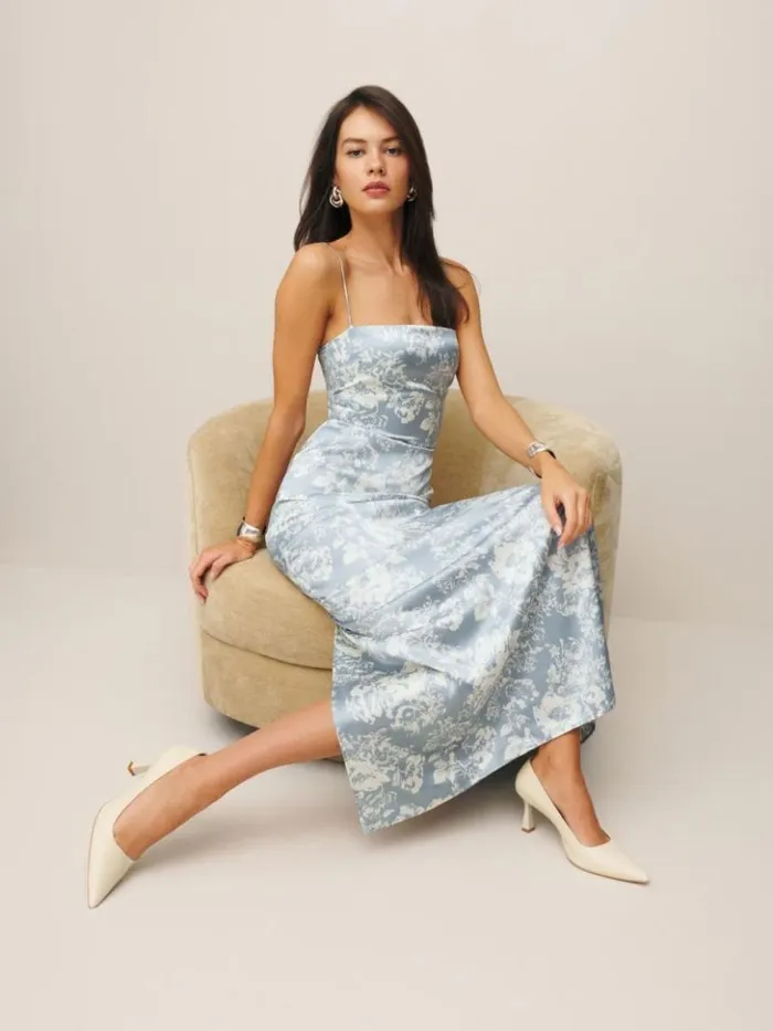 ClothingWeddings The Reformation Frankie Silk Dress Porcelain