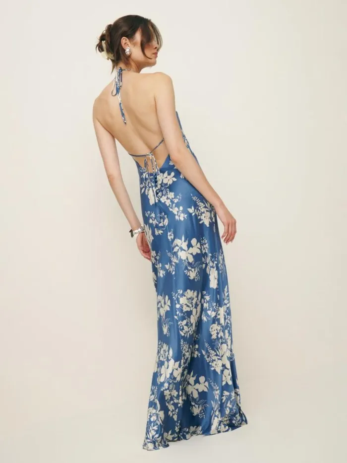 ClothingWeddings The Reformation Jeany Silk Dress Cyanotype