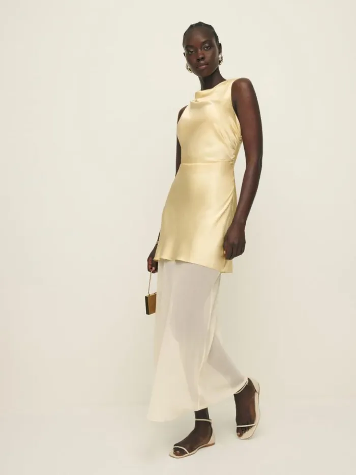 ClothingWeddings The Reformation Logan Silk Dress Blonde