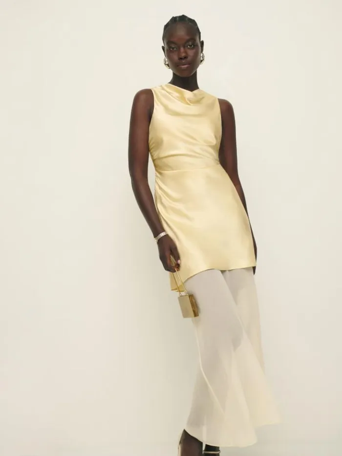 ClothingWeddings The Reformation Logan Silk Dress Blonde