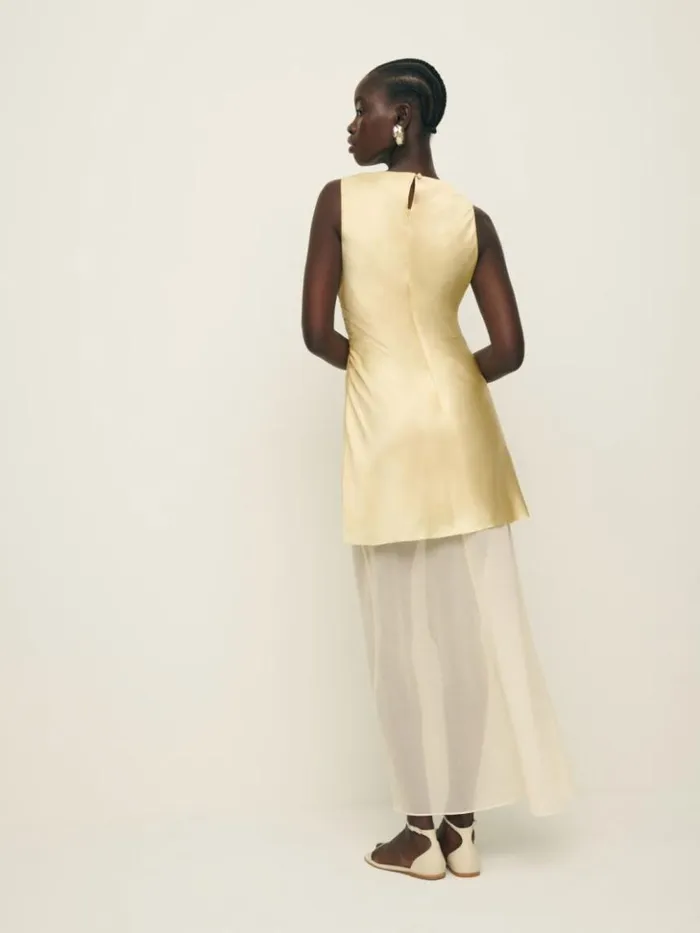 ClothingWeddings The Reformation Logan Silk Dress Blonde