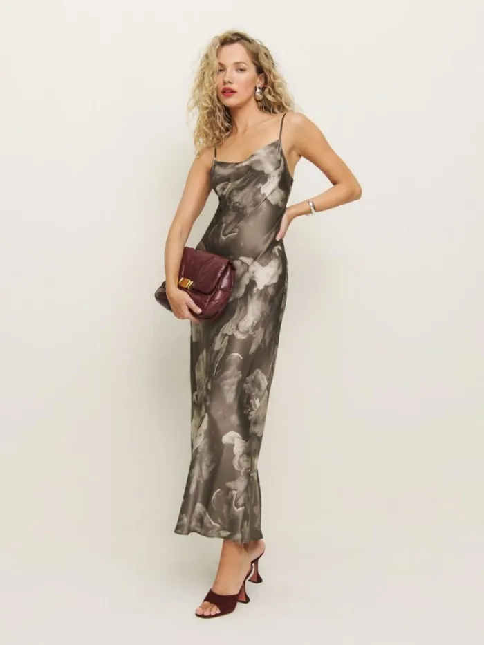 ClothingWeddings The Reformation Parma Silk Dress Stone Rose