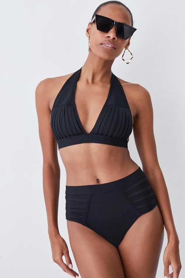 CoOrds Women Karen Millen Bandage Sheer Stripe Bikini Set Black