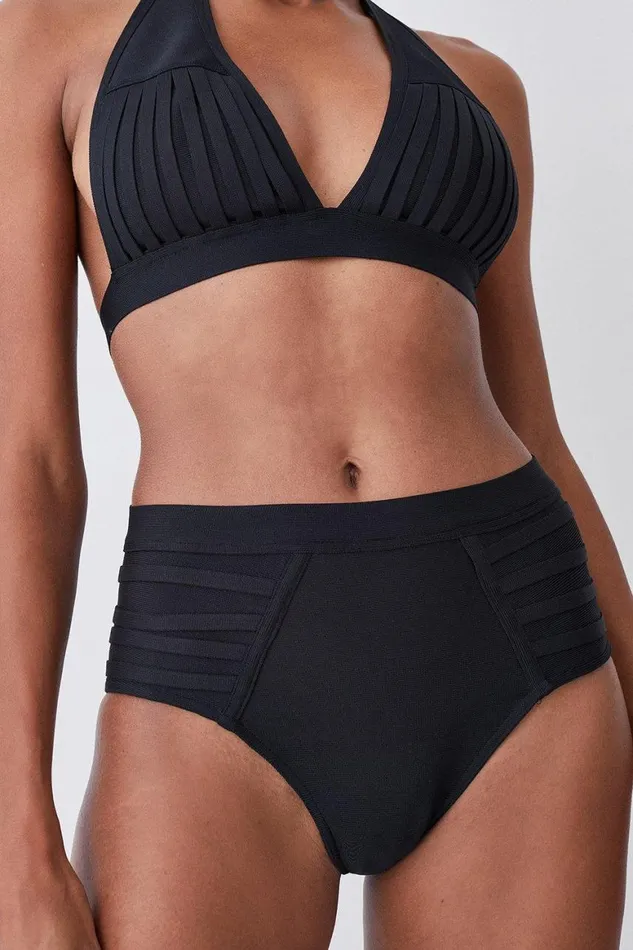 CoOrds Women Karen Millen Bandage Sheer Stripe Bikini Set Black