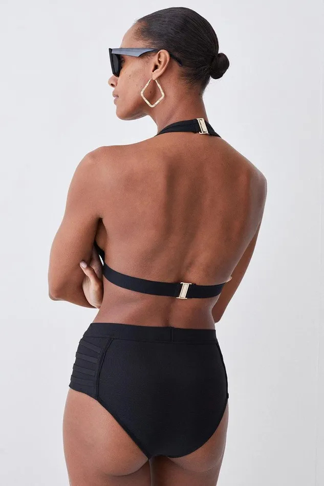 CoOrds Women Karen Millen Bandage Sheer Stripe Bikini Set Black
