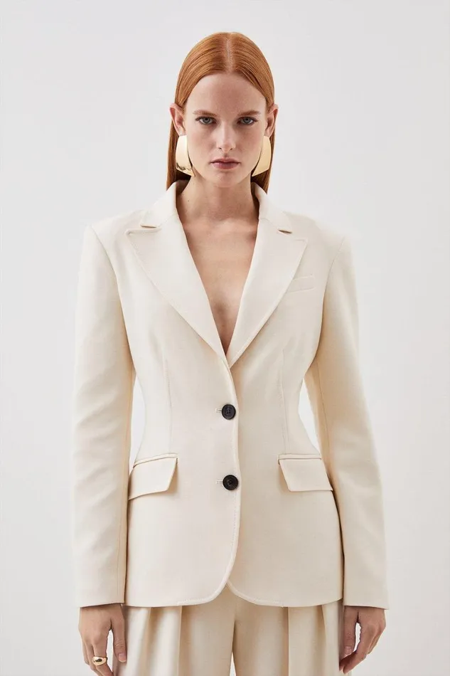 CoOrds Women Karen Millen Compact Stretch Tailored Long Line Blazer and Waistcoat Set Cream CoOrds Women Karen Millen Compact Stretch Tailored Long Line Blazer and Waistcoat Set Cream