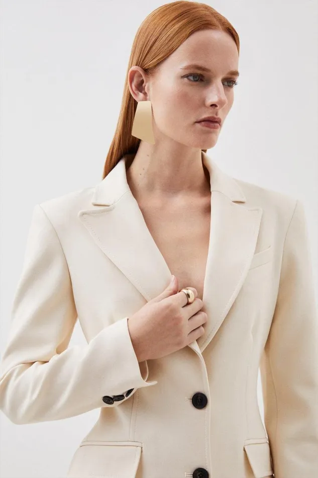 CoOrds Women Karen Millen Compact Stretch Tailored Long Line Blazer and Waistcoat Set Cream