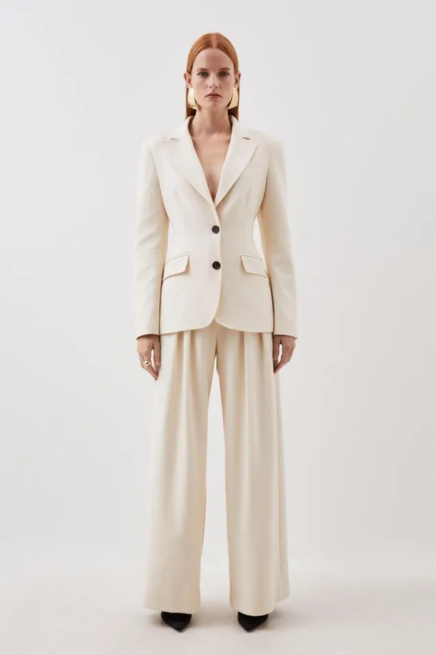CoOrds Women Karen Millen Compact Stretch Tailored Long Line Blazer and Waistcoat Set Cream