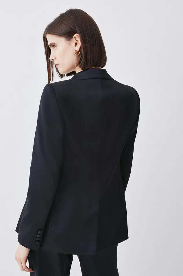 CoOrds Women Karen Millen Italian Structured Satin Tailored Single Breasted Jacket and Trouser Set Black